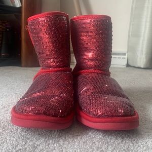 UGG red sequin boots size 4
